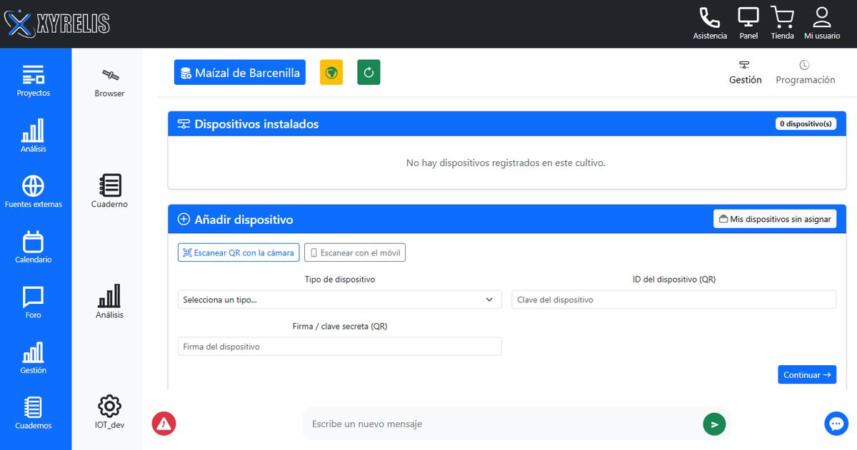 Pantalla para añadir un dispositivo con escaneo de código QR